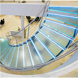 Household Stainless Steel Glass Steps Curved Staircase PR-C22