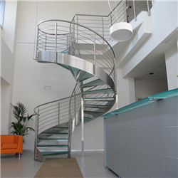 Tempered Glass Curved Staircase with glass Tread Stainless Steel Handrail PR-C16