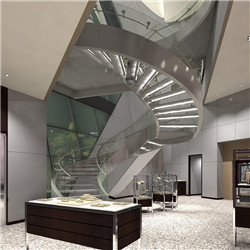 Household Stainless Steel Glass Steps Curved Staircase PR-RC35