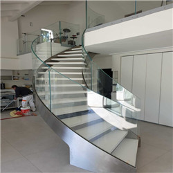 Indoor Durable in Use High Quality Marble Tread Glass Railing Curved Design Staircase PR-RC37
