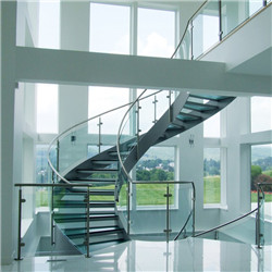 Luxury Curved Stairs Tempered Glass Treads Stainless Steel Railing Curved Staircase  PR-RC43