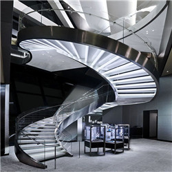 Glass Stairs Curved Staircase with Stainless Steel Balustrade  PR-RC52