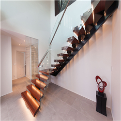 Straight shape steel staircase design villa indoor wooden straight stairs PR-T129
