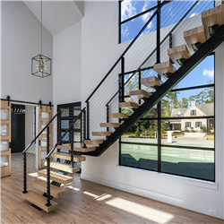 Modern straight staircase prefab steel solid wood stairs indoor PR-T144