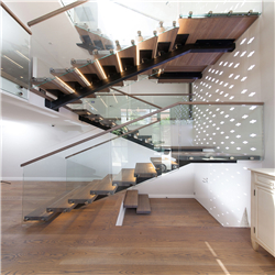 Mono stringer u-shaped stainless steel wooden straight staircase design PR-T124