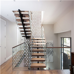 Modern staircase design tempered glass fencing wood tread straight floating staircase PR-T126