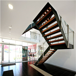 Modern straight staircase with metal railing solid wood stairs for homes PR-T134