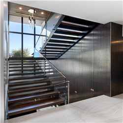 Contemporary straight staircase galvanized steel straight stairs with wood tread PR-T138