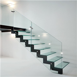 Modern design straight glass staircase stainless steel glass staircase PR-T170