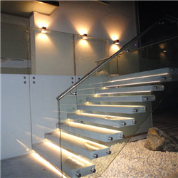Apartment indoor tainless steel handrail tempered glass wood floating staircase