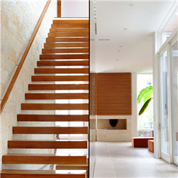 Solid wood floating staircase glass railing decoration 