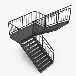 U Shaped Outdoor Double Stringer Staircase Design With Landing