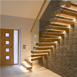 Indoor solid wooden floating staircase design for home use