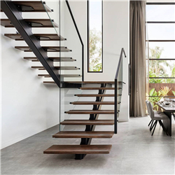 Modern steel staircase design solid wood tread straight staircase diy floating stairs PR-T177
