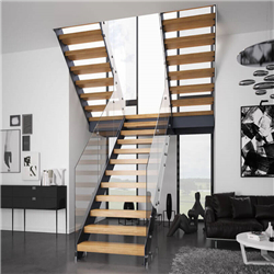 Modern straight staircase design indoor galvanized steel wooden staircase PR-T181
