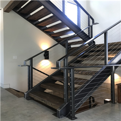 Contemporary straight staircase galvanized steel solid wood tread staircase PR-T183