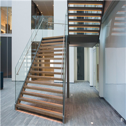 Modern design solid wood straight staircase galvanized steel staircase PR-T191