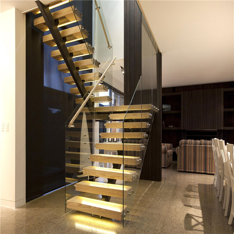 Indoor staircase designs  galvanized steel solid wood staircase PR-T195