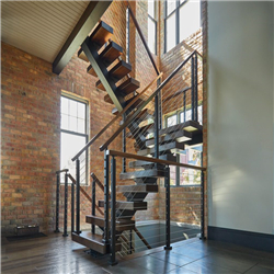 Indoor staircase designs  galvanized steel solid wood staircase PR-T195