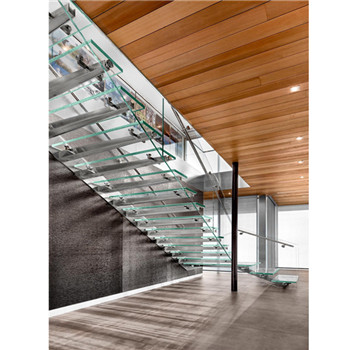 Villa Straight Stairs Interior Metal Railing Glass Staircase