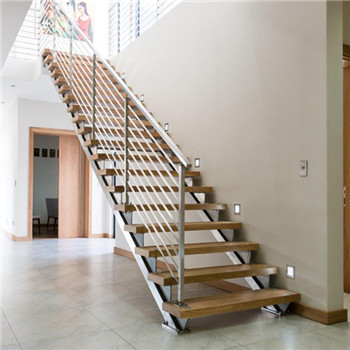 Double Mono Stringer Steel Staircase Factory Cheaper Straight Solid Wood Stairs Design