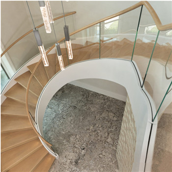 Modern Design Indoor Use Wood Step Glass Railing Steel Beam Curved Stair
