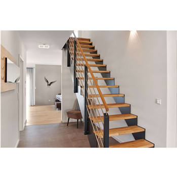 Prefabricated Double Stringer Residential Straight Indoor Zig Zag Steel Wood Staircase