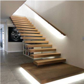 Prefabricated Apartment Building Wooden Design Indoor Floating Cantilever Stairs