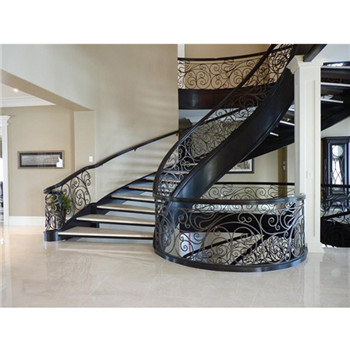 Curved Staircase With Wrought Iron Railing Beech Wood Treads Marble Riser