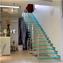 Laminated glass floating staircase with rod railing for home design