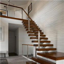 Modern steel solid rubber wood staircase design for indoor