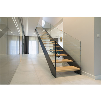 Mono Stringer Steel Wood Structure Straight Staircase with Glass Railing