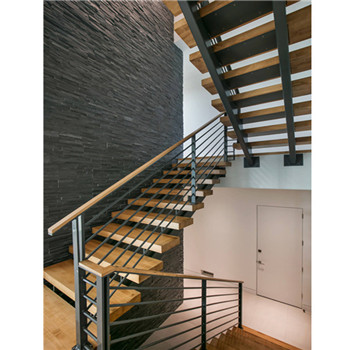 US Style Indoor Modern Mono Stringer Solid Oak Staircase Design 