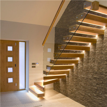 Interior Residential Steel Beam Straight Stairs Led Lighting Marble Steel Staircase