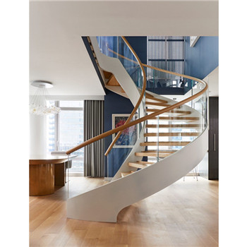 Prima Customized Villa Wood Treads Curved Staircase