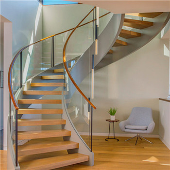 Modern Indoor Glass Railing Circle Round Stairs Wood Staircase Design