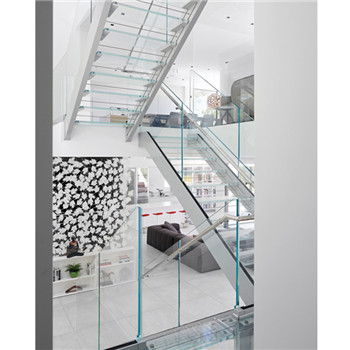 Modern Design Glass Staircase With Metal Railing